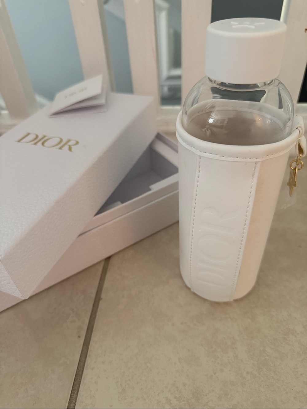 Dior White Bottle holder with Gold Charm